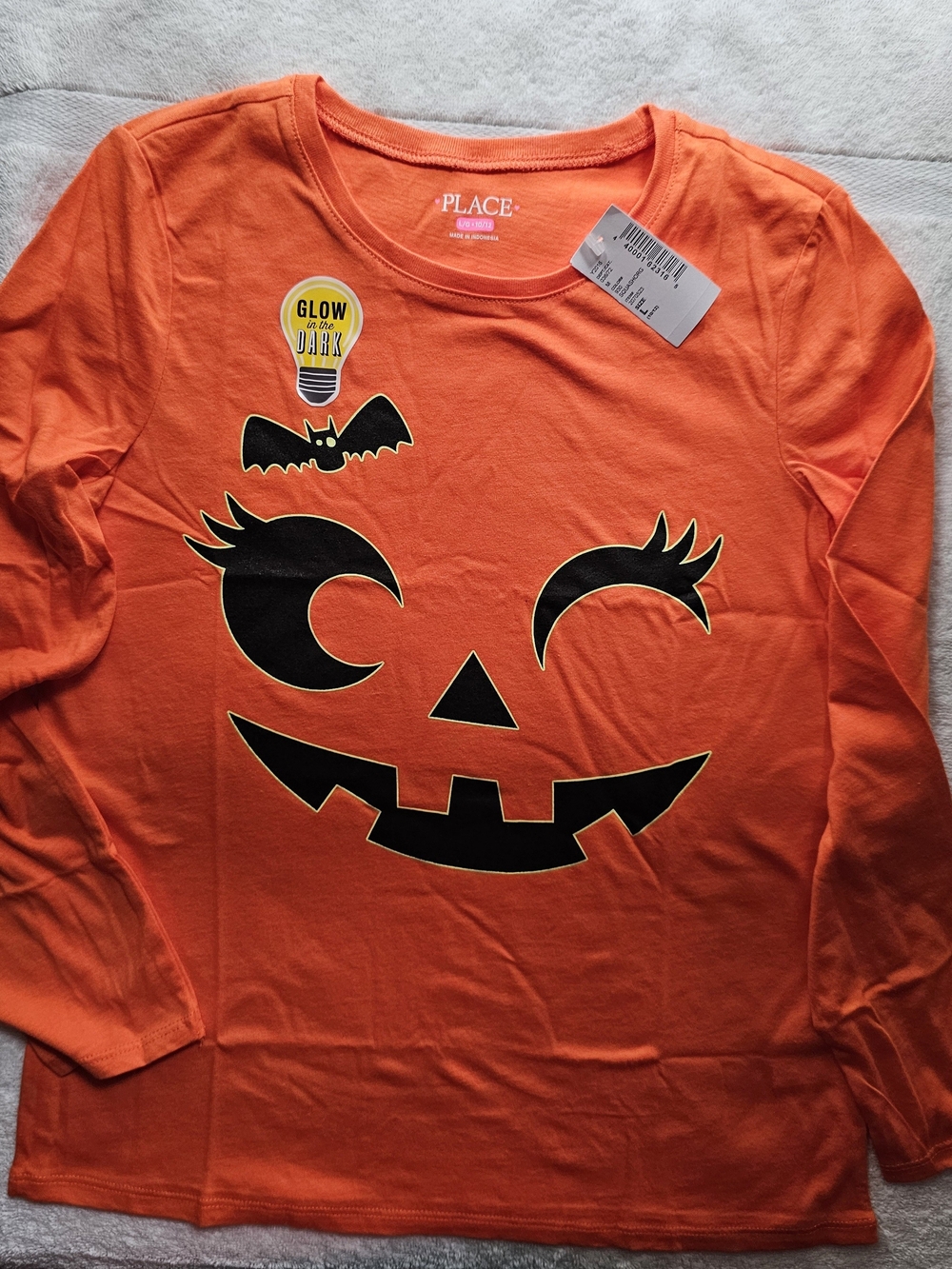 PLACE Girls Pumpkin Glow-in-the-Dark Long Sleeve Tee Size L 10/12 NWT
